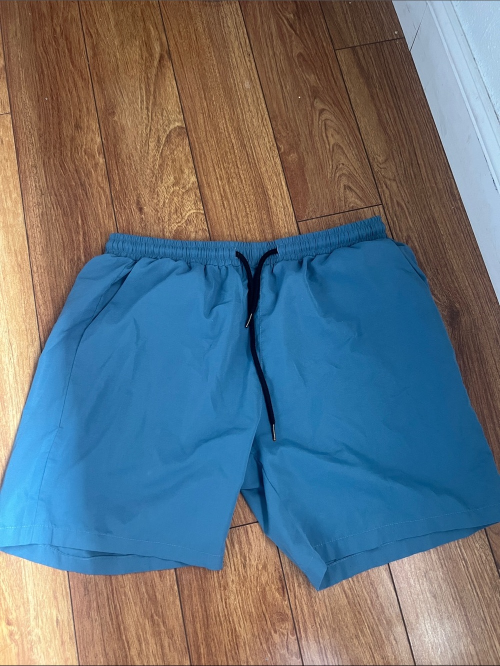 Men's Teal Elastic-Waist Swim Trunks with Drawstring